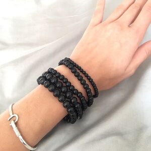 5-Piece Black Imitation Pearl Stack Bracelet Set